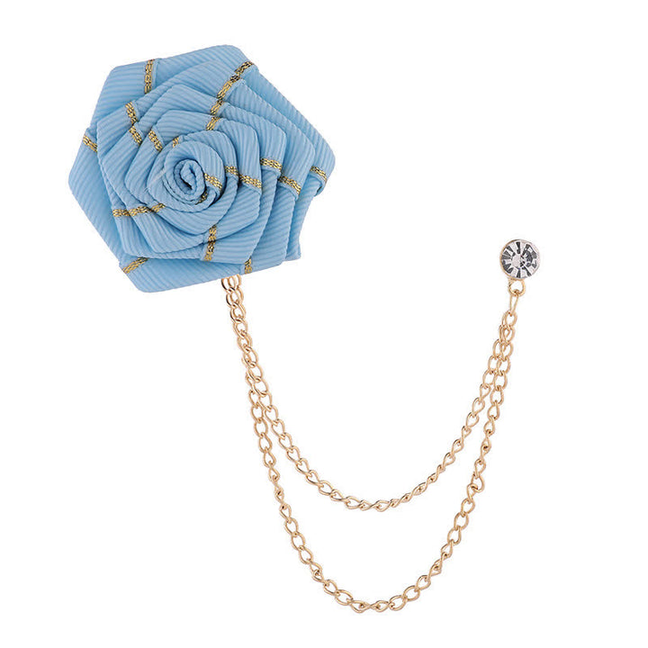Men's Charming Floral Rose Chain Brooch - SkyBlue - image 13