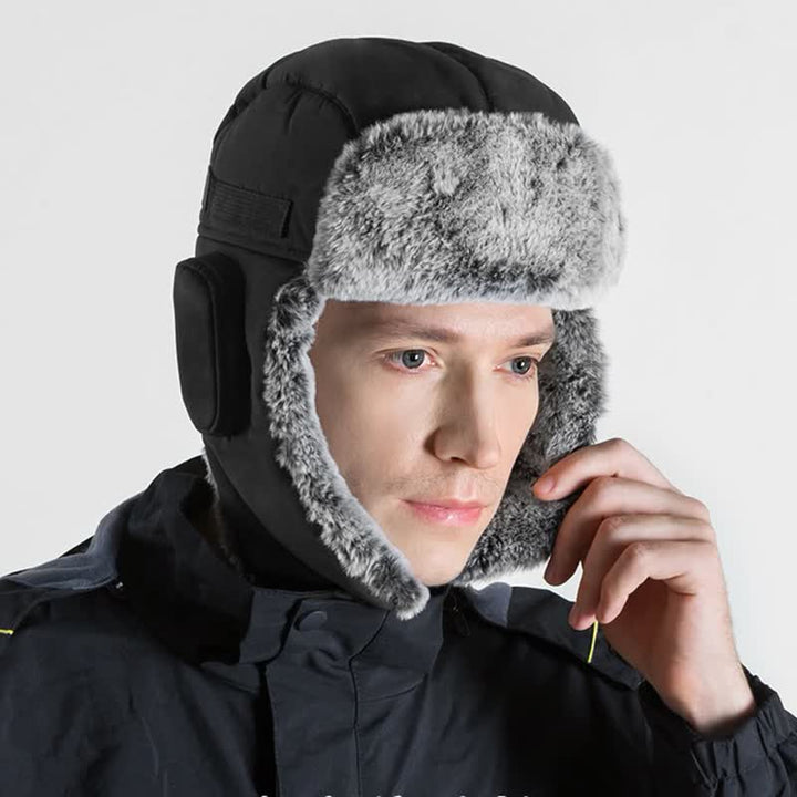 Unisex Outdooor Aviator Cap Faux Fur Trapper Hat Set