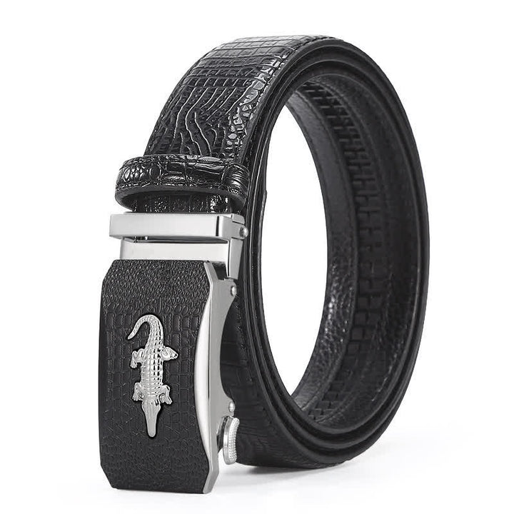 Men's Crocodile Reliefs Buckle Leather Ratchet Belt