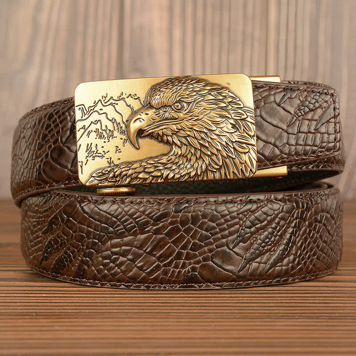 Men's Carved Eagle Crocodile Pattern Leather Belt