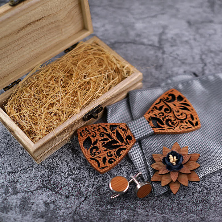 4Pcs Men's Plant Hollow Wooden Bow Tie Set