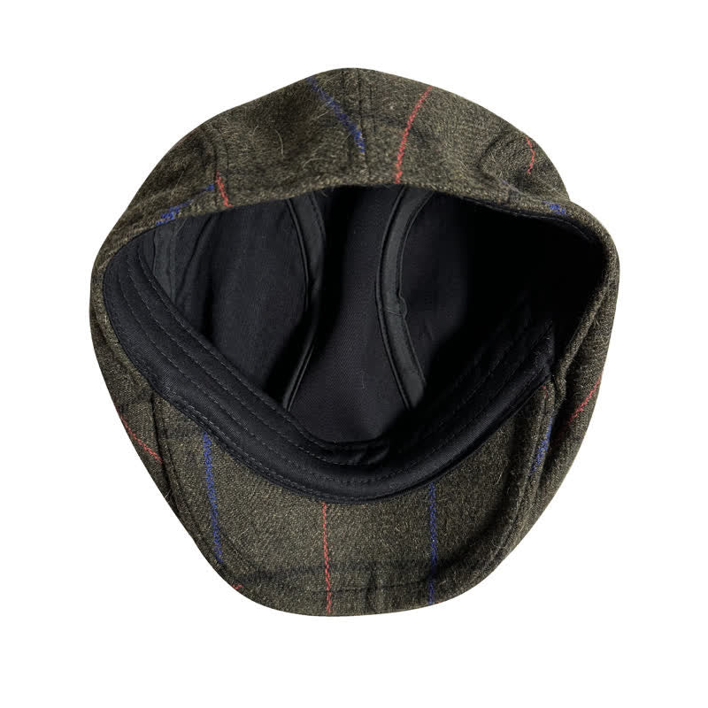 Vintage Olive Blue Orange Strips Beret Cap