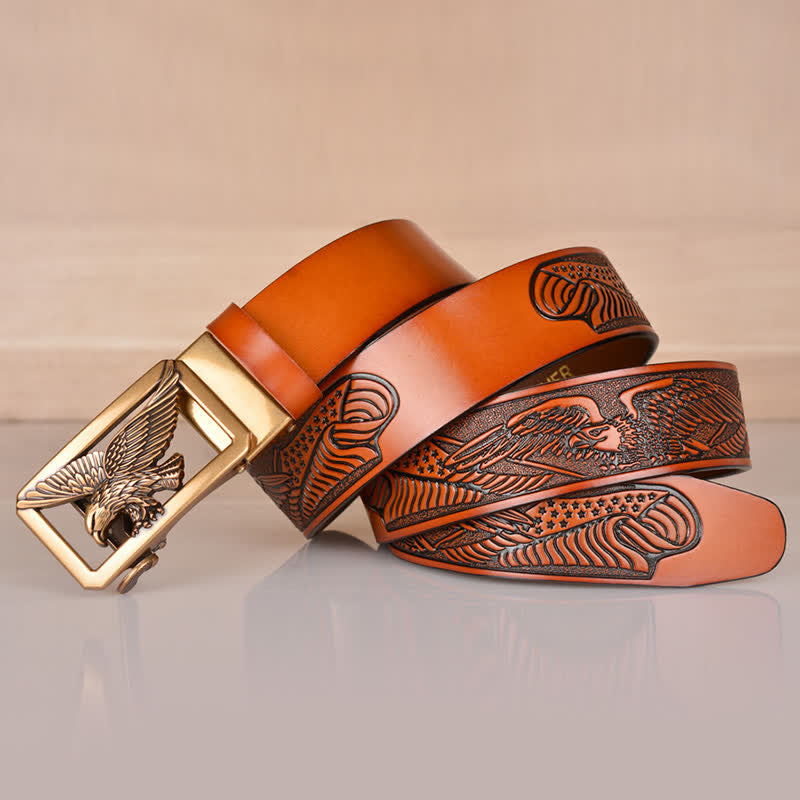 Men's Hollow Eagle Buckle Embossed Leather Belt