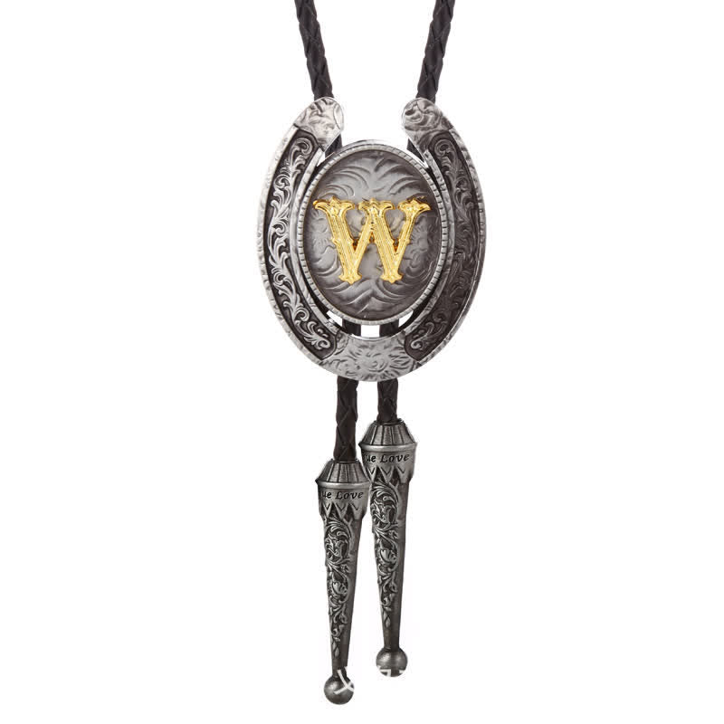 Modern Western Horseshoe Initial Letter A To Z Bolo Tie - Silver - W - image 52