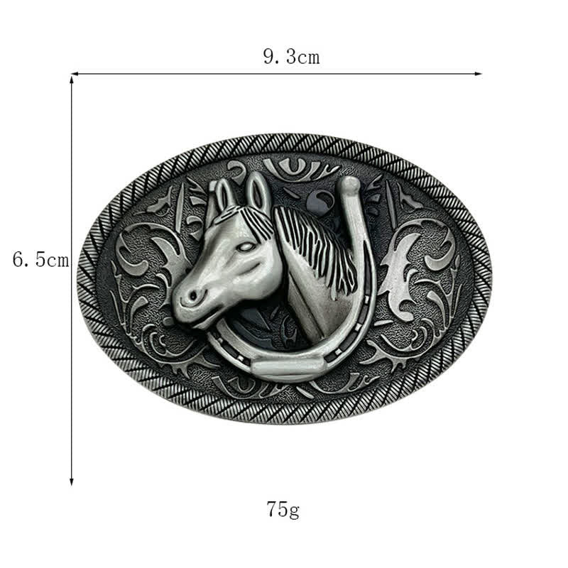 Men's DIY Antique Silver Horseshoe Buckle Leather Belt