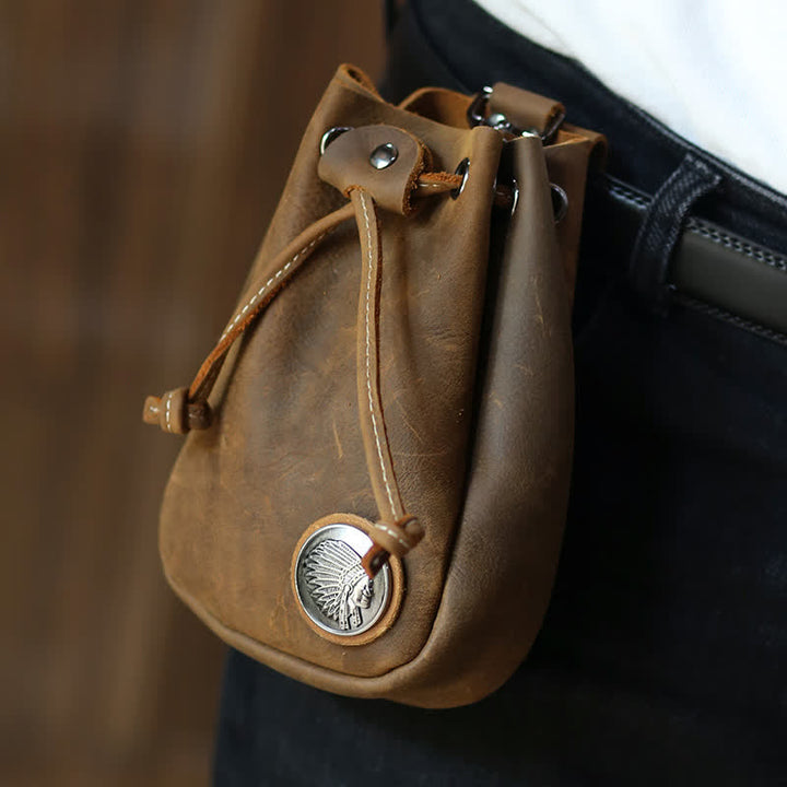 Small Wallet Coin Purse Drawstring Leather Belt Bag