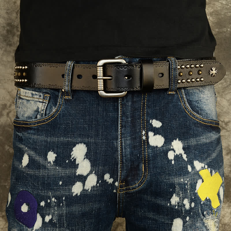 Unisex Rock Style Cross Rivet Studded Decor Belt