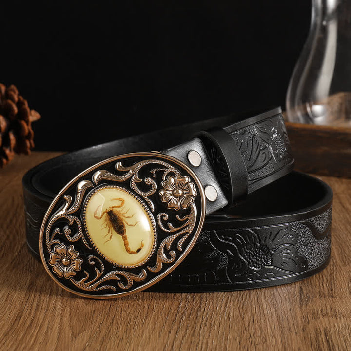 Men's Animal Scorpion Flower Buckle Leather Belt