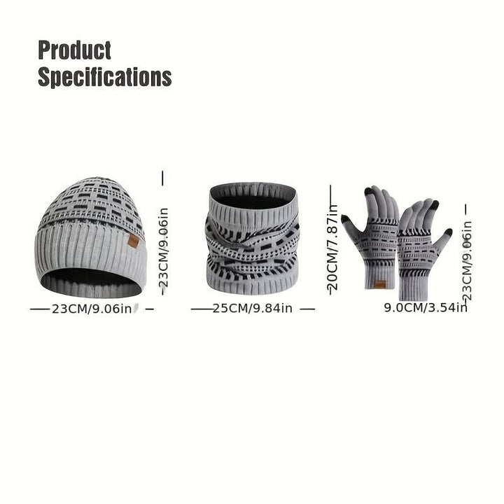 3Pcs Loose Double Layer Knit Hat Scarf Gloves Set