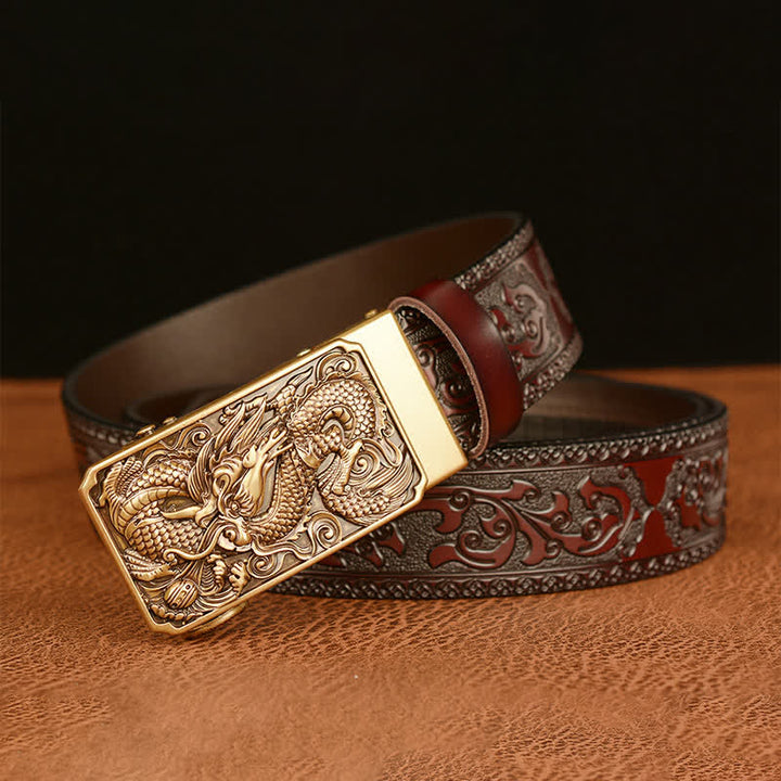 Men's Dragon Square Buckle Leather Belt