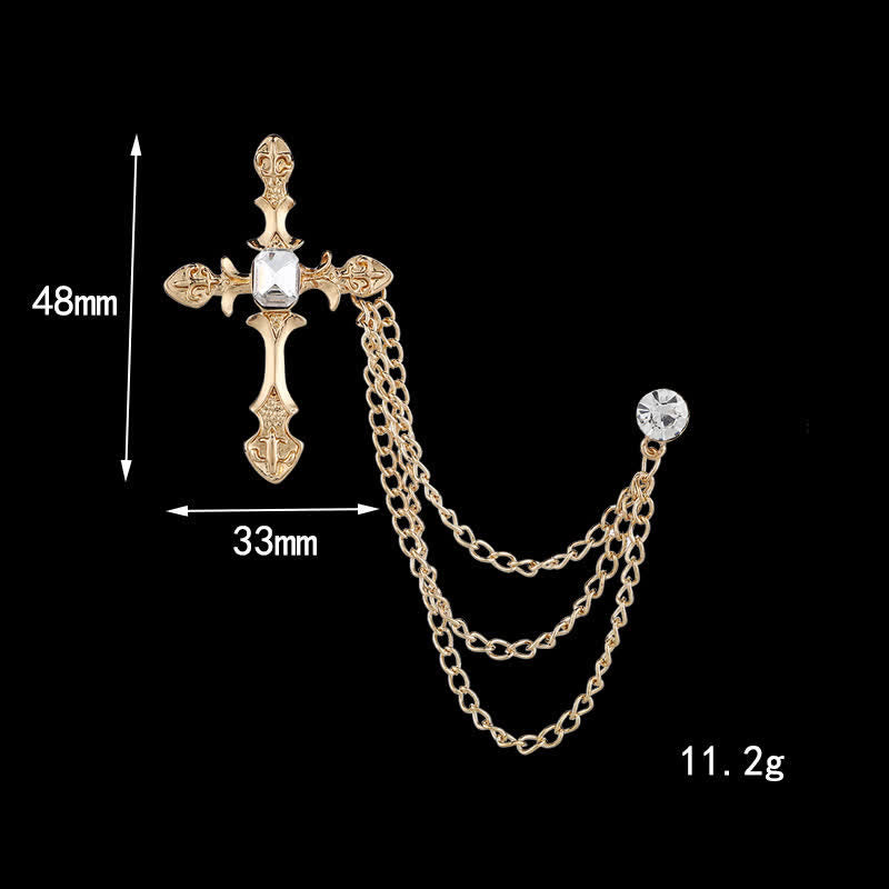 Men's Classic Cross Crystal Chain Brooch - image 9