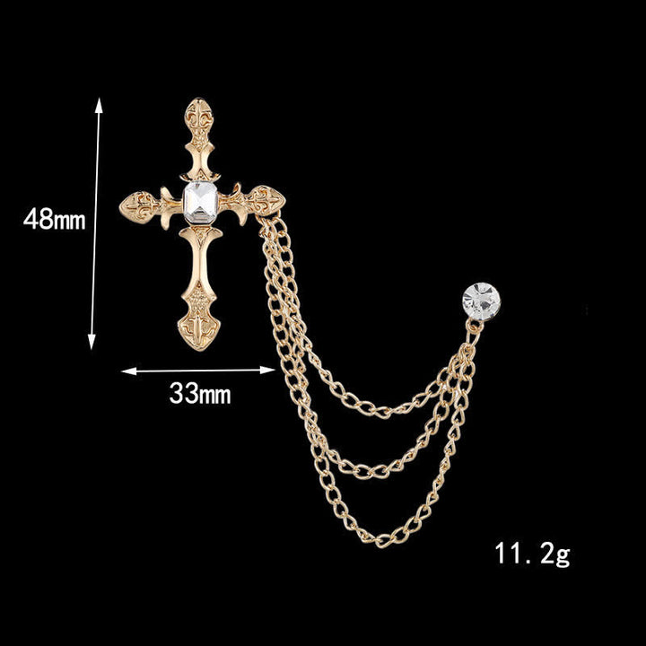 Men's Classic Cross Crystal Chain Brooch - image 9