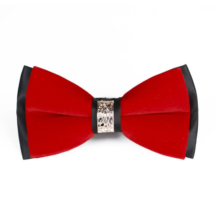 Men's Rhinestone Patchwork Velvet Bow Tie - Red - image 7
