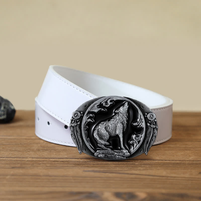 Men's DIY Enamel Domineering Howling Wolf Buckle Leather Belt