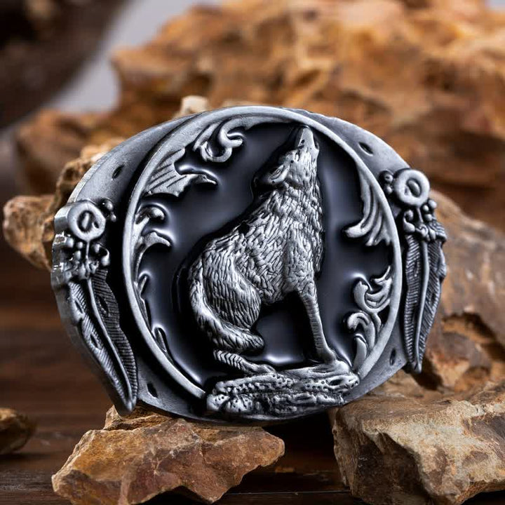 Men's DIY Enamel Domineering Howling Wolf Buckle Leather Belt