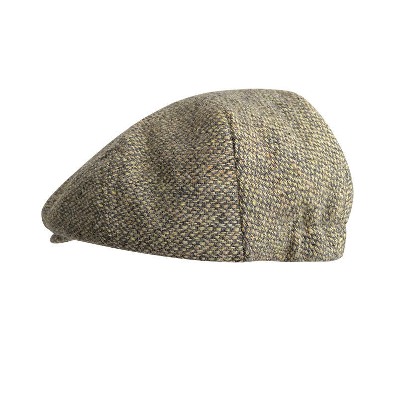 Tweed Herringbone Plaid Beret Flat Cap - image 4