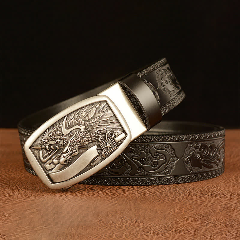 Men's American Flag Hawk Eagle Leather Belt