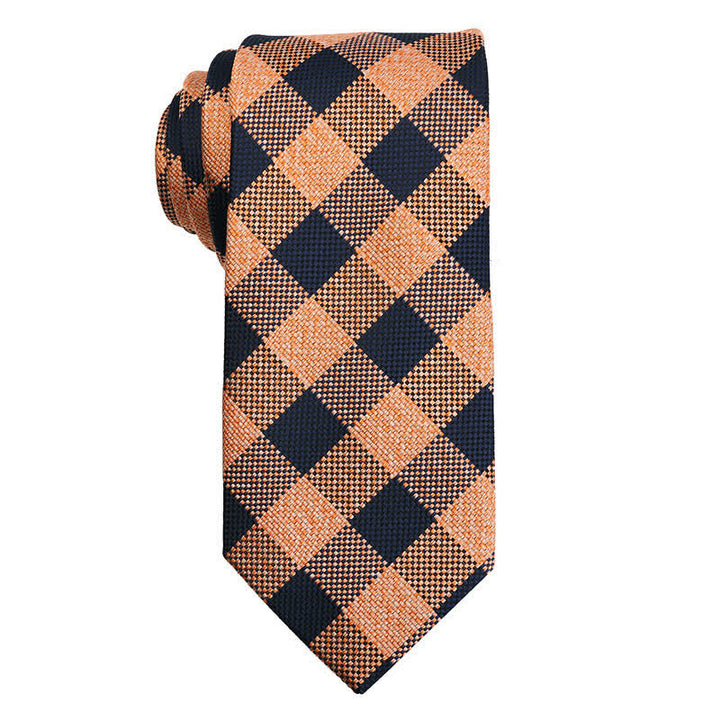 Men's Gold Orange Series Paisley Floral Necktie - Orange Plaid - image 8