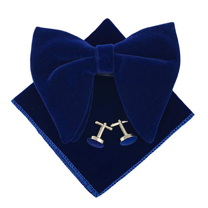 3Pcs Men's Velvet Oversized Pointed Bow Tie Set - Navy - image 8