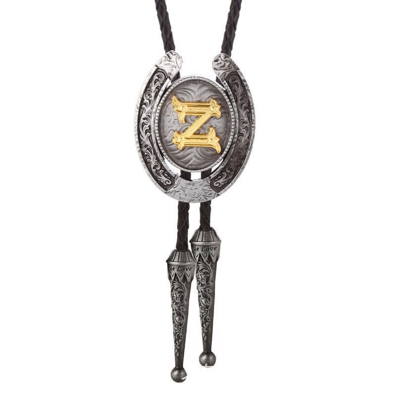 Modern Western Horseshoe Initial Letter A To Z Bolo Tie - Silver - Z - image 29