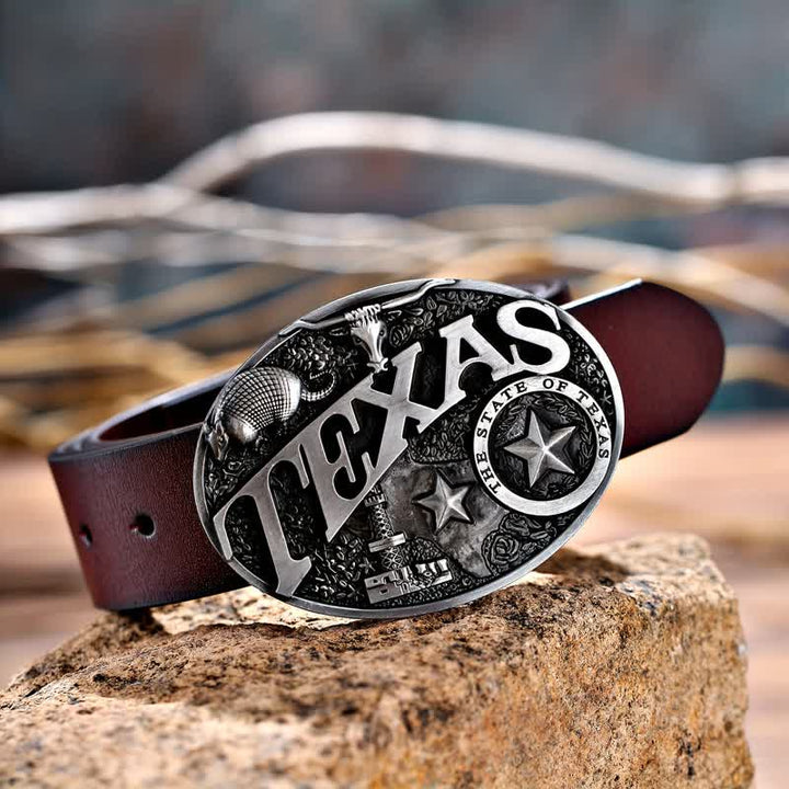 Men's DIY Texas State Heritage Attitude Buckle Leather Belt