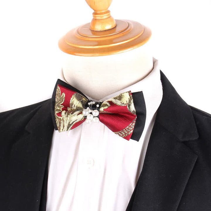 Men's Luxury Gold Tone Floral Beads Bow Tie