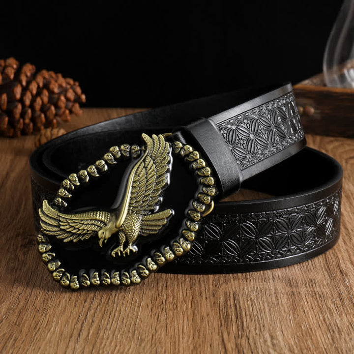 Men's Antique Gold Eagle Soaring Hawk Leather Belt