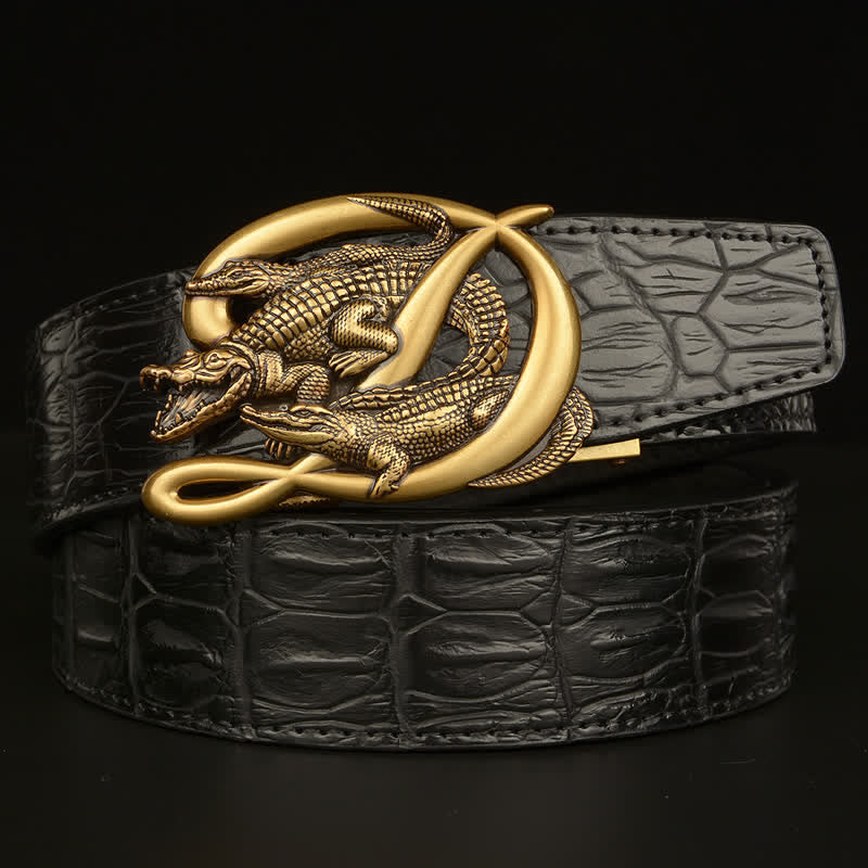 Men's Crocodile Buckle Alligator Pattern Leather Belt