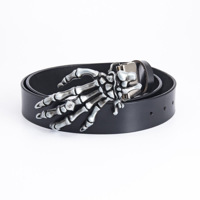 Men's Rock Punk Skeleton Hand Leather Belt - Black - 44 - image 11