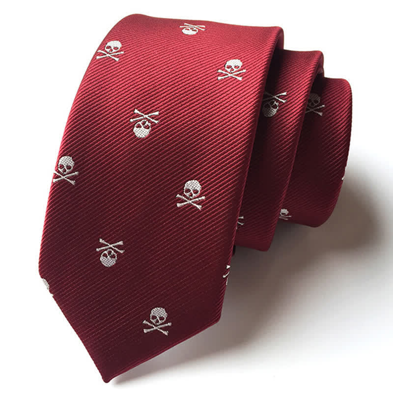 Men's Halloween Skeleton Cross Bones Necktie - Red & White - image 11