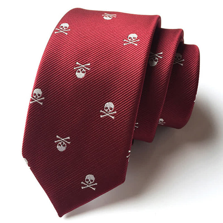 Men's Halloween Skeleton Cross Bones Necktie - Red & White - image 11