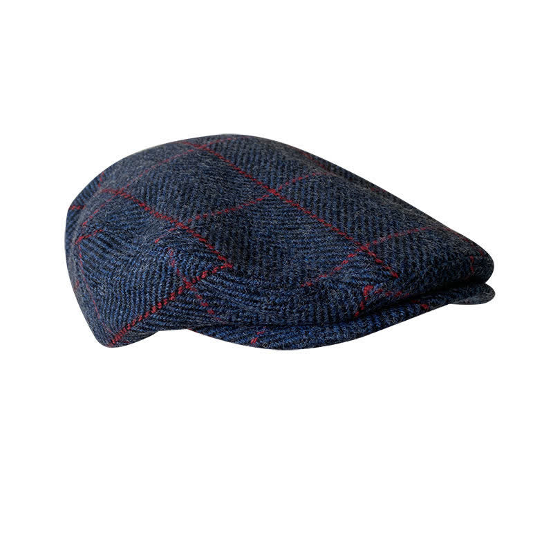 Countryside Dark Blue Red Plaid Beret Cap