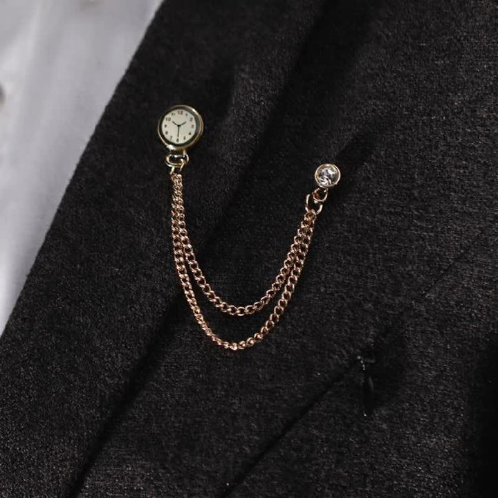 Men's Vintage Badge Clock Chain Brooch