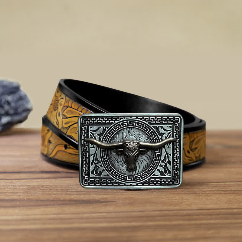 Men's DIY  Weatern Buckle Leather Belt