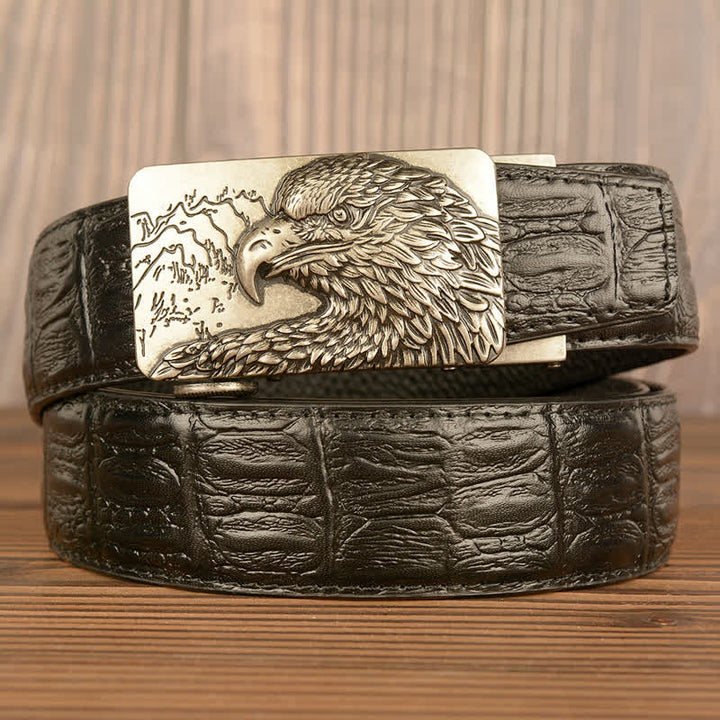 Men's Carved Eagle Crocodile Pattern Leather Belt