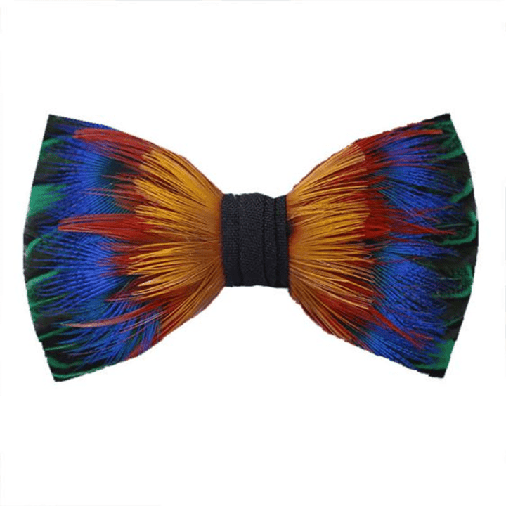 Yellow & Blue Spectrum Feather Bow Tie