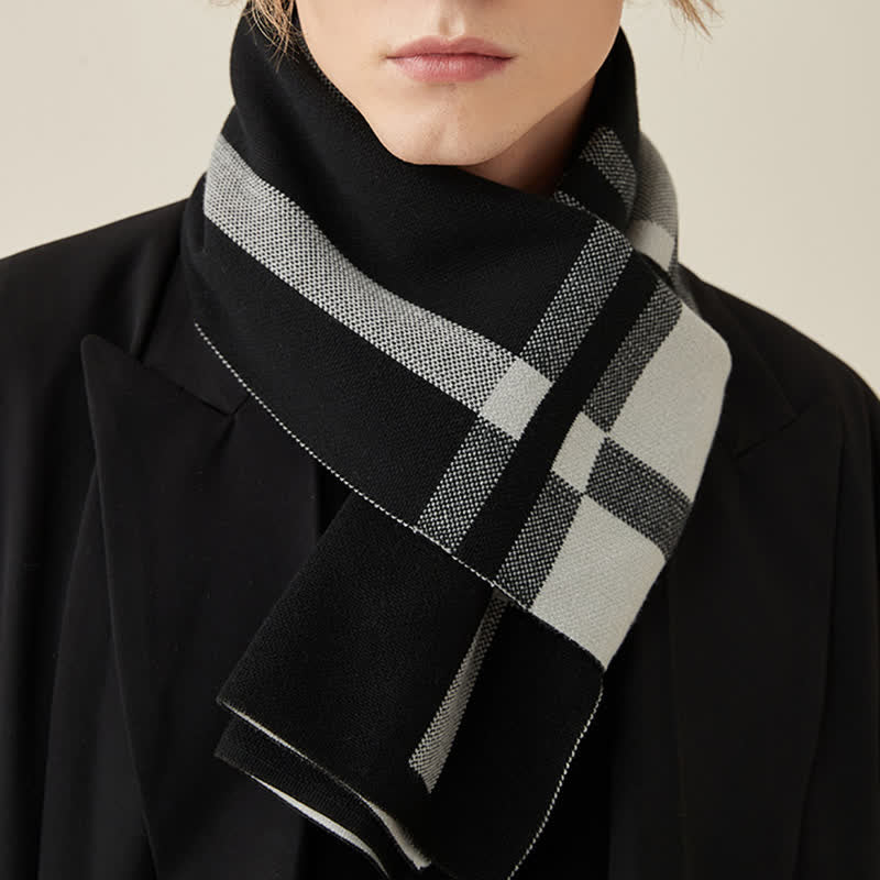 Men's Classic Plaid Wool Blend Knitted Scarf