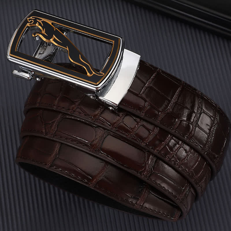 Men's Crocodile Pattern Leopard Automatic Buckle Leather Belt