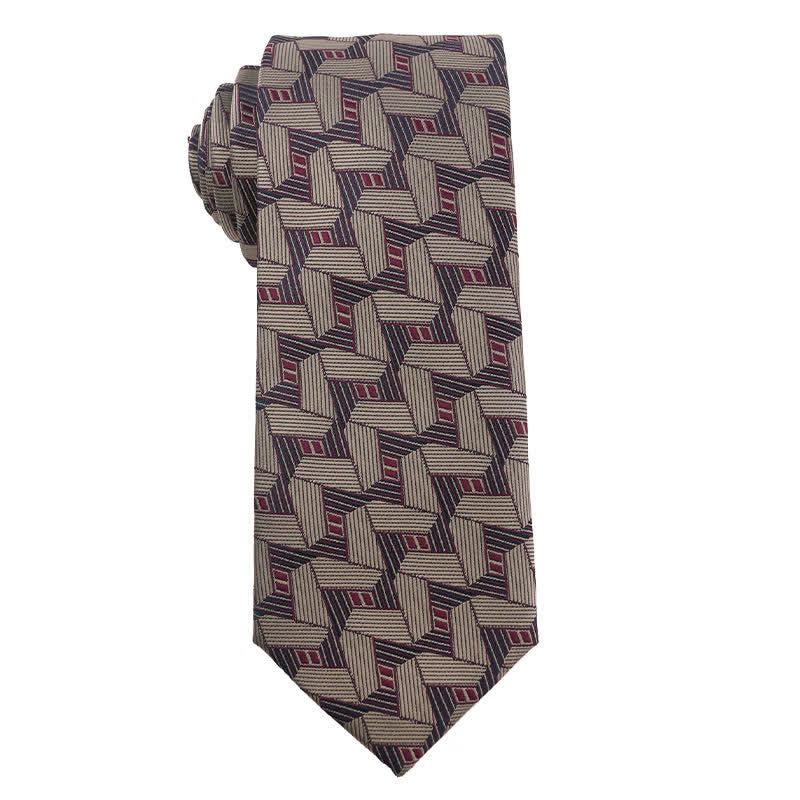 Men's British Khaki Champagne Series Necktie - Geometry - image 5