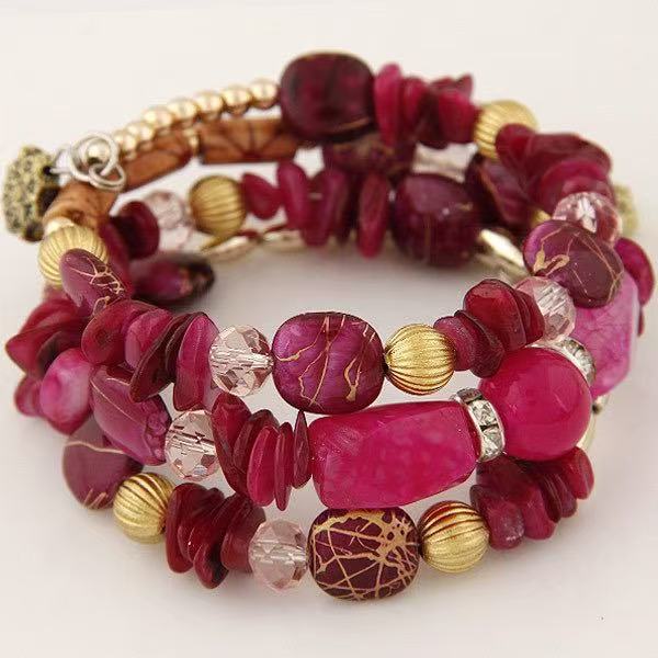 Vintage Bohemian Multi-layer Turquoise Agate Crystal Beaded Bracelet - Rose - image 6