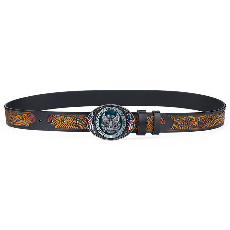 Men's Eagle Spread Wings Patriotic Buckle Leather Belt