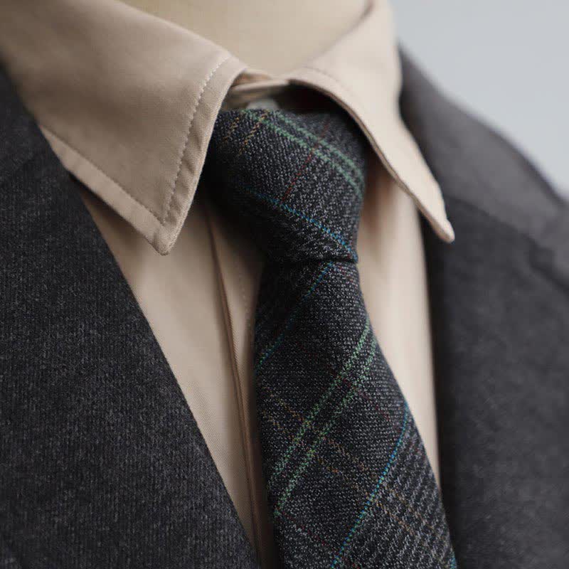 Men's Retro Zipper Tie Plaid Necktie - Black - image 0
