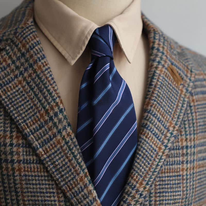 Men's Classical Daily Office Striped Necktie - Dark Blue - image 11