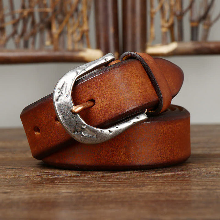 Men's Classic Vintage Carved Buckle Leather Belt