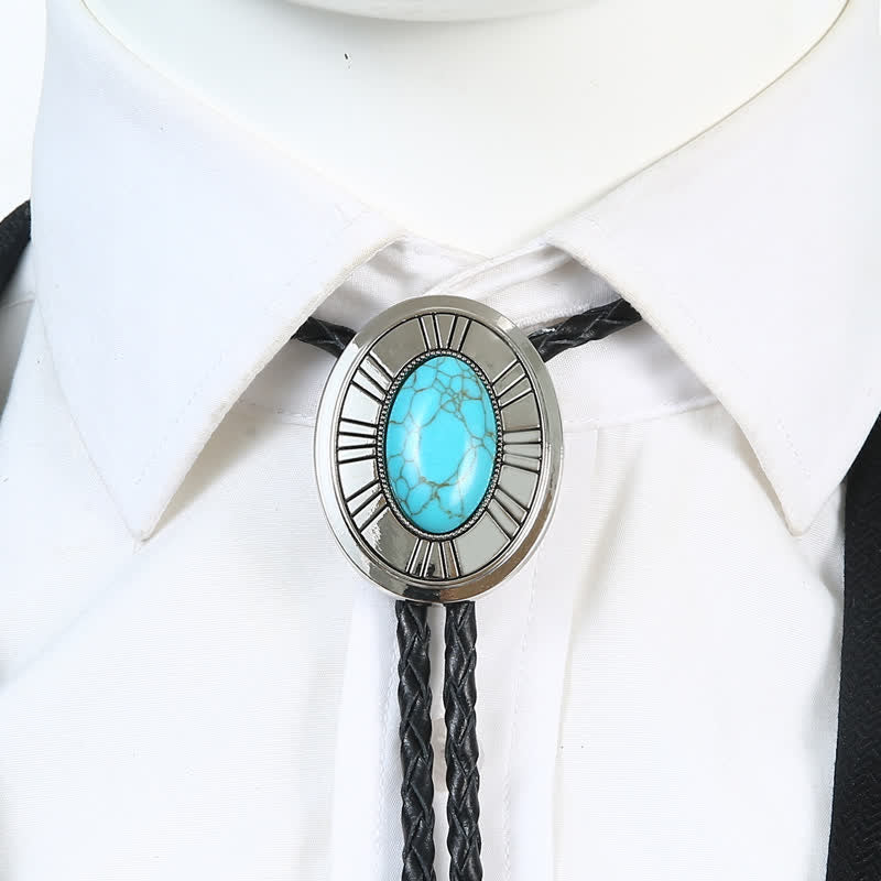 Oval Natural Agate Stone Medallion Bolo Tie