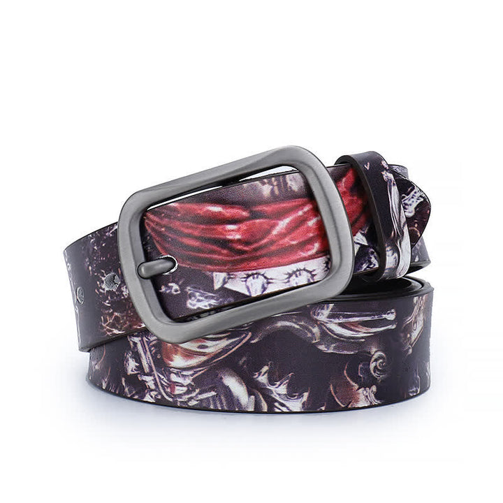 Black Red Goth Graffiti Pattern Genuine Leather Belt