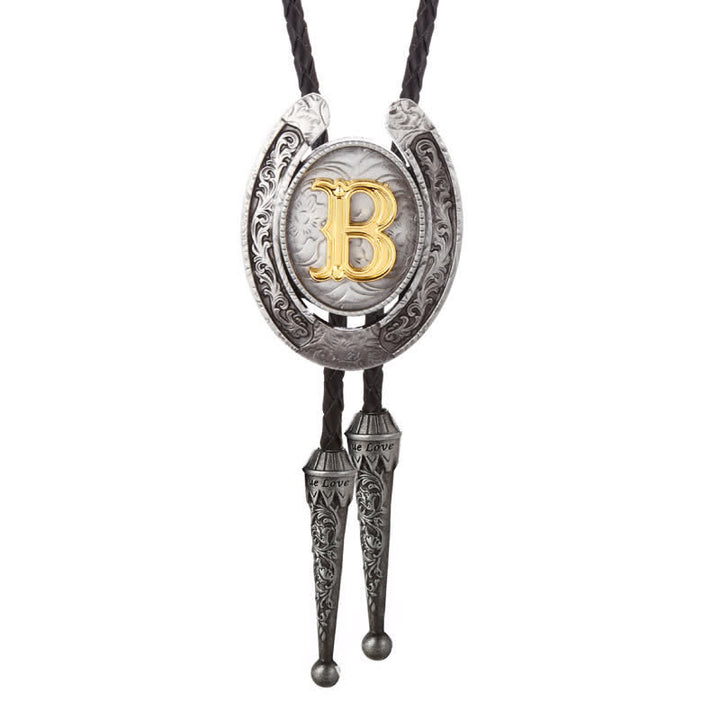 Modern Western Horseshoe Initial Letter A To Z Bolo Tie - Silver - B - image 31