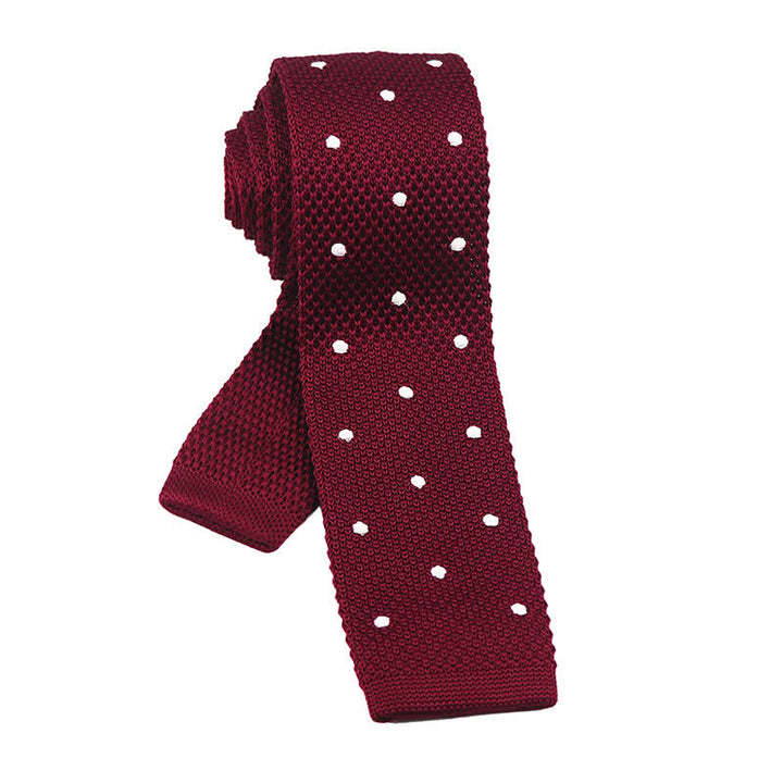 Men's White Polka Dot Knitted Necktie