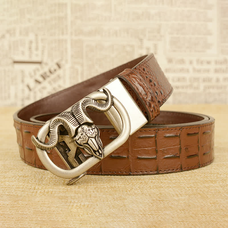 Men's Goat Head Crocodile Print Automatic Buckle Leather Belt