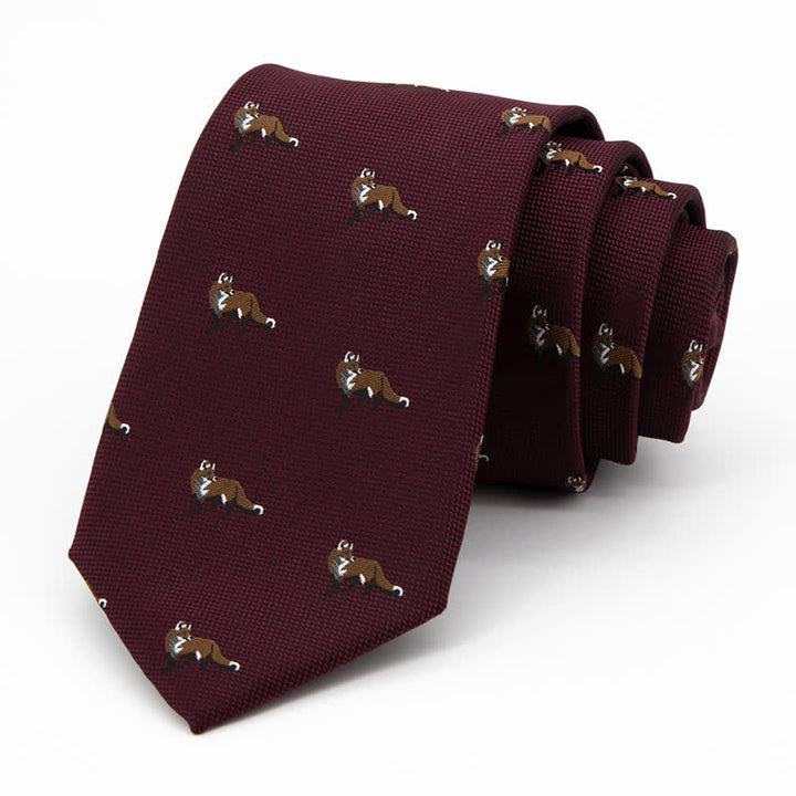 Men's Burgundy Prowling Little Foxes Necktie